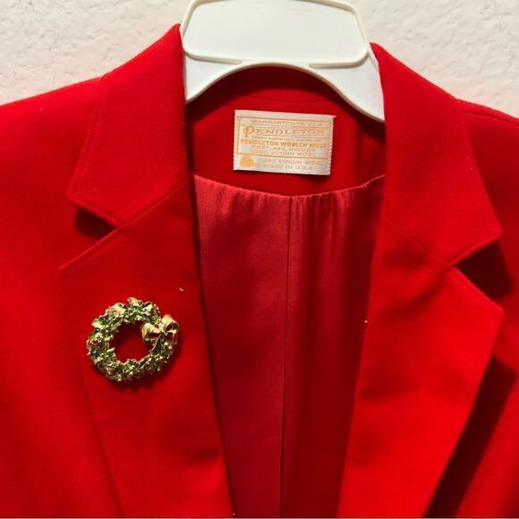Pendleton Vintage Red Wool Blazer Jacket Size 8 one Button Made In USA - Picture 3 of 7